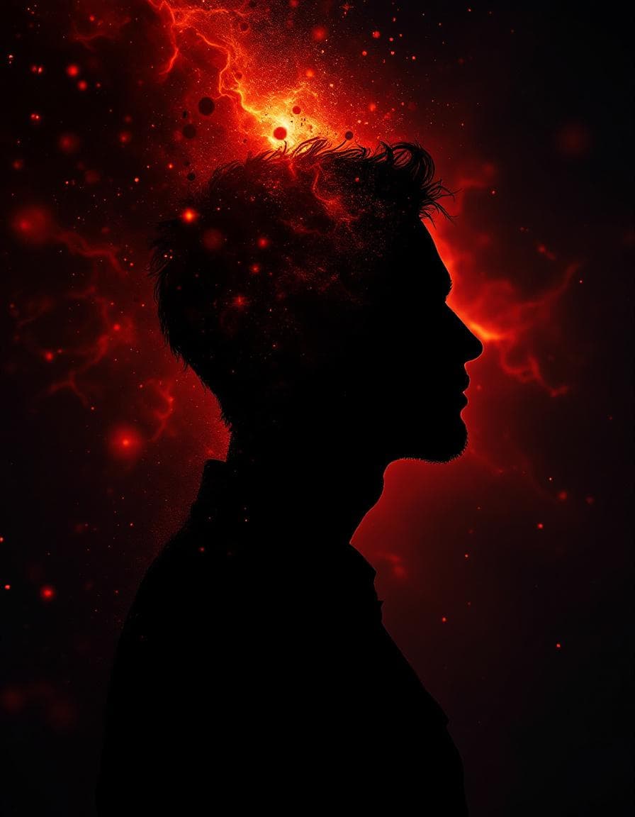 Portrait — Zawwar Sami, rim-lit in crimson nebula